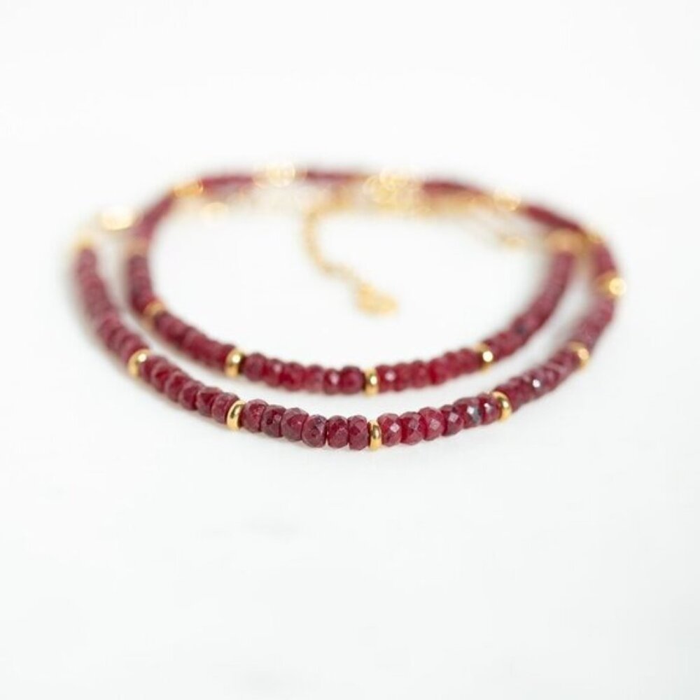 Ruby Beaded Necklace Gold Waterproof Chain July Birthstone Ruby Gemstone Jewelry - Picture 7 of 14